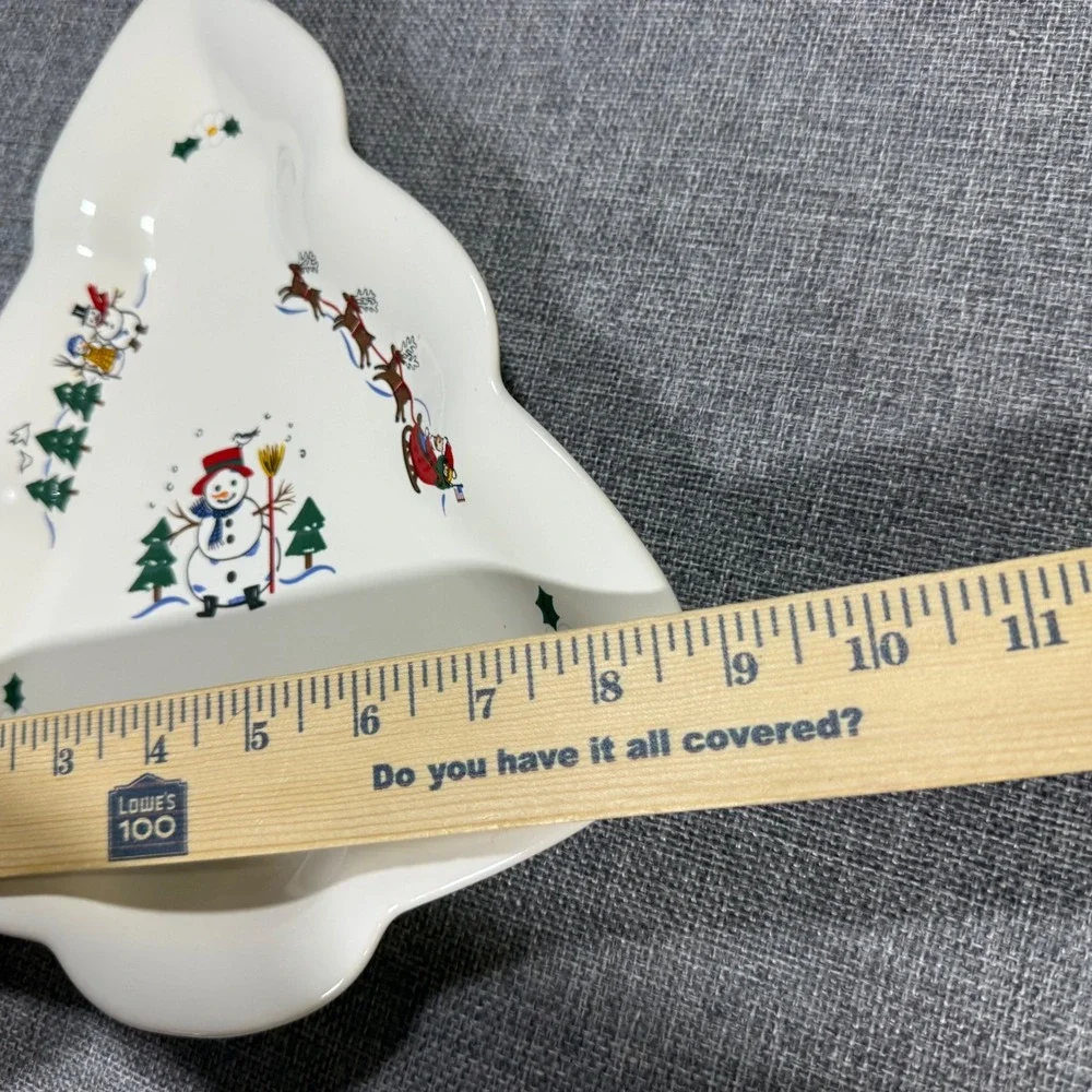 VTG Pfaltzgraff Snow Village Christmas Tree Plate Dish Snowman Santa Reindeer